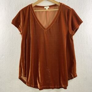 Womens Velvet V Neck Top Sz M‎ Burnt Orange Whimsigoth Fall Witchy Y2K
